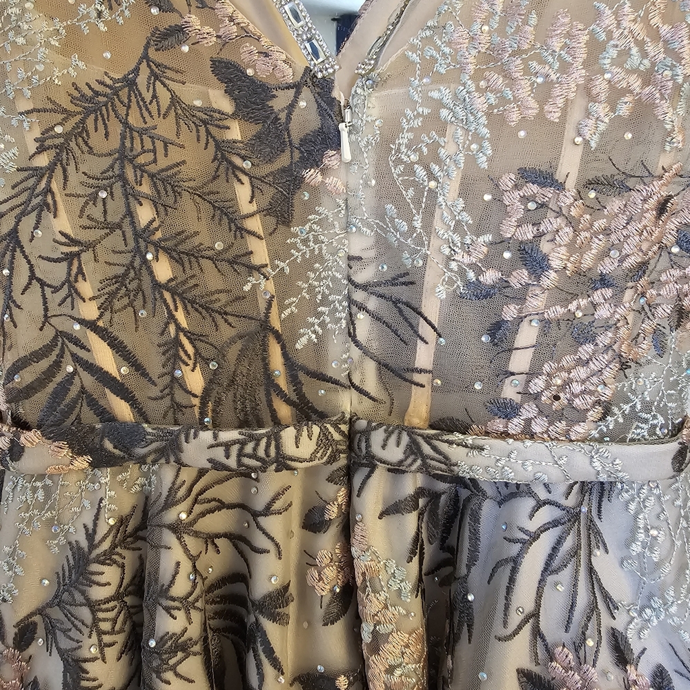 Embroidered Flower and Rhinestone Mini Dress - Picture 9 of 12